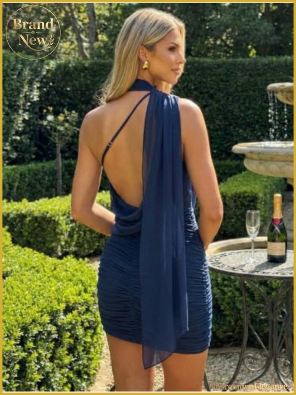 One Shoulder Ribbon Mesh Bodycon Mini Dress Ruched Open Back Cocktail Party - Picture 5 of 6